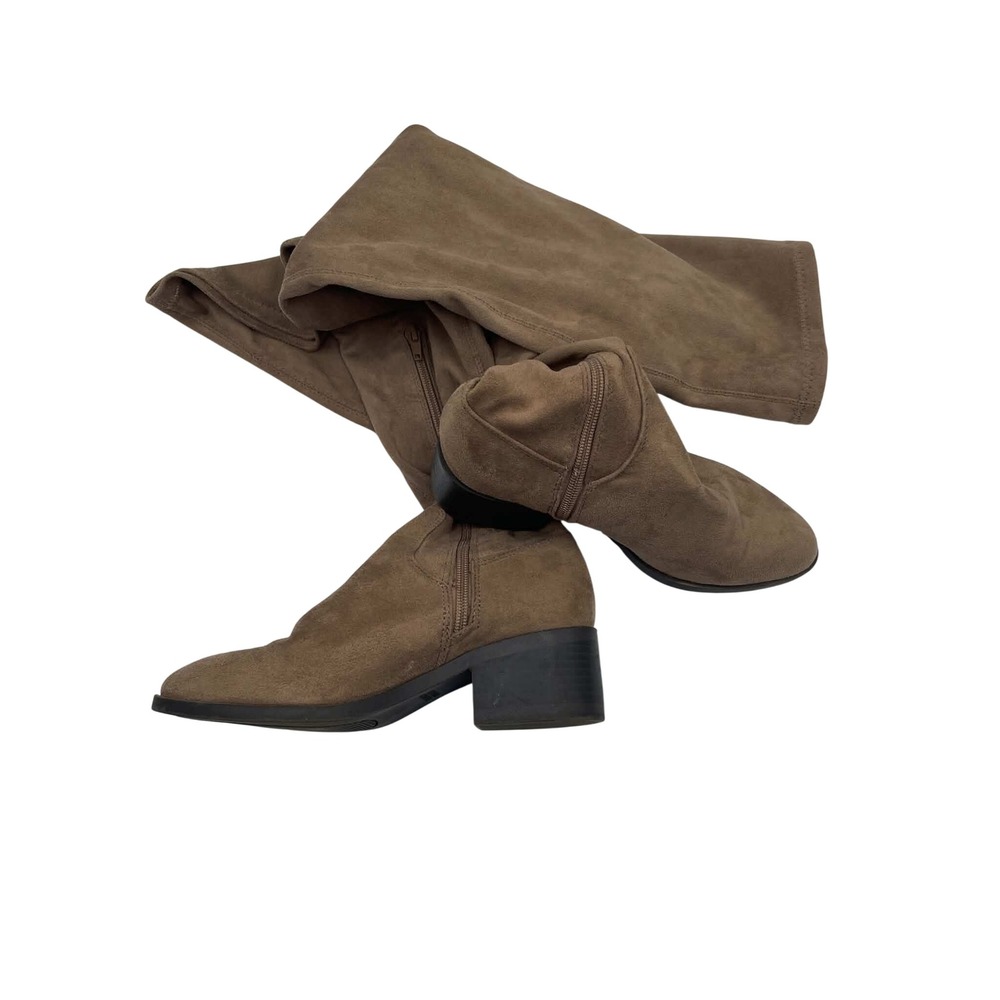 Forever 21 Womens Taupe Faux Suede Over The Knee Block Heel Boots Size 8